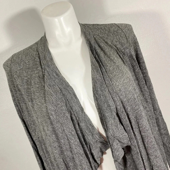 Vince Womens Gray Open-Front Ruffle Knit Cardigan Sweater Long Sleeve Size Large - Picture 2 of 6
